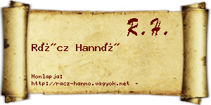 Rácz Hannó névjegykártya